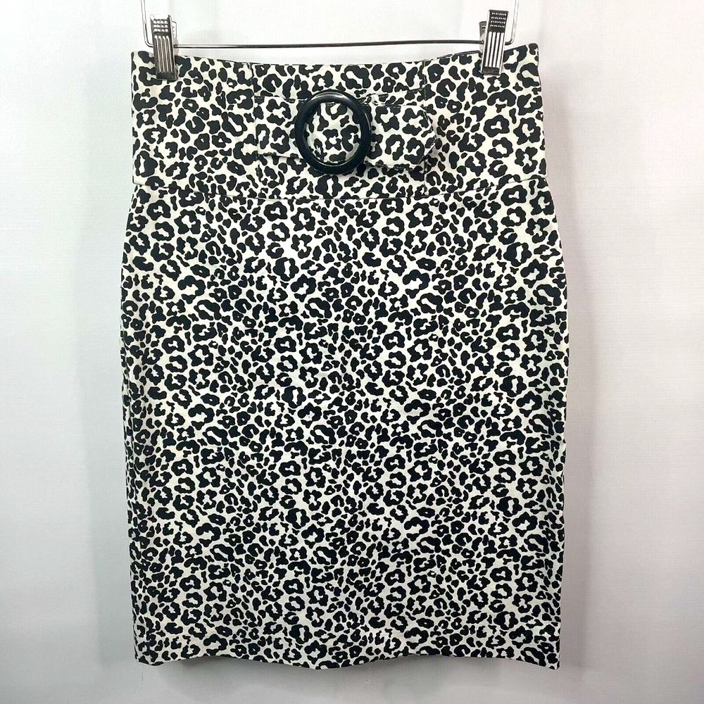 Vintage 80s Styles Black White Leopard Print Stretch Pencil Wiggle Skirt